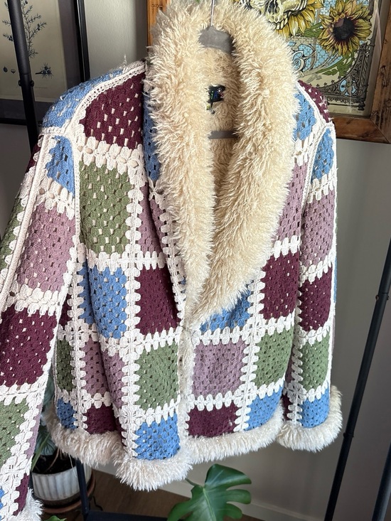 Dolls Kill Jackets & Blazers - Patchwork Crochet Jacket with Faux Fur Trim - Multicolor